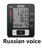 ZOSS  English or Russian Voice Cuff Wrist Sphygmomanometer Blood Presure Meter Monitor Heart Rate Pulse Portable Tonometer BP