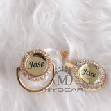 MIYOCAR Personalized any name can make gold bling pacifier and pacifier clip BPA free dummy bling unique design P8