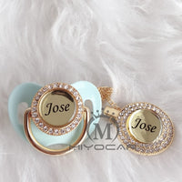 MIYOCAR Personalized any name can make gold bling pacifier and pacifier clip BPA free dummy bling unique design P8