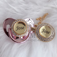 MIYOCAR Personalized any name can make gold bling pacifier and pacifier clip BPA free dummy bling unique design P8